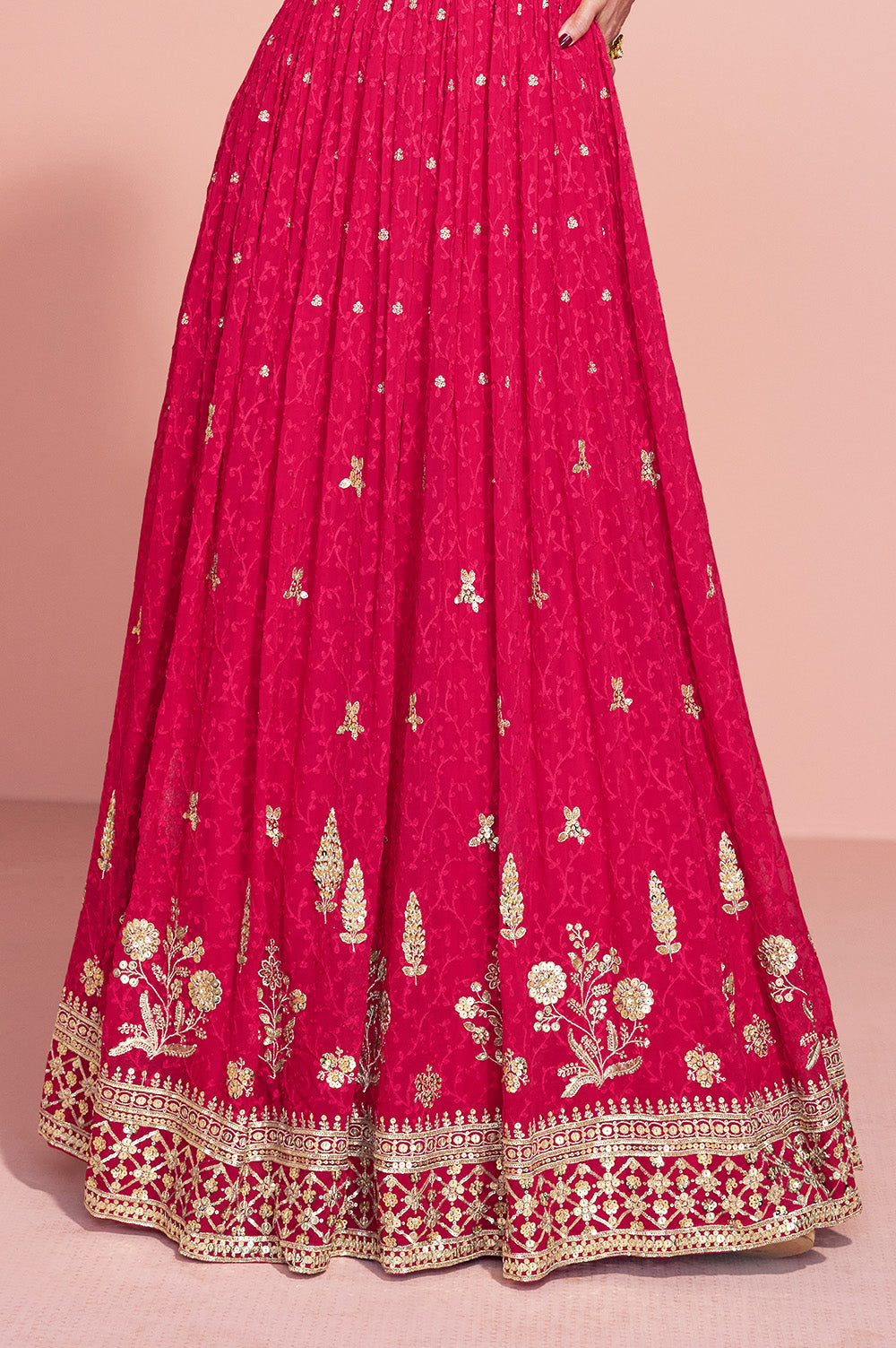 Magenta Georgette Resham, Zari and Sequins Embroidered Alia Cut Anarkali Gown