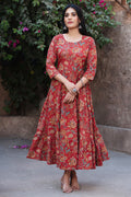 Maroon Cotton Floral Printed Anarkali Kurti