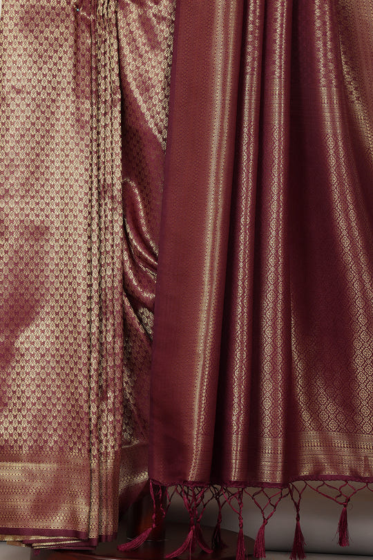 Wine Soft Silk Zari Woven Saree