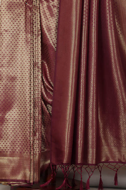 Wine Soft Silk Zari Woven Saree