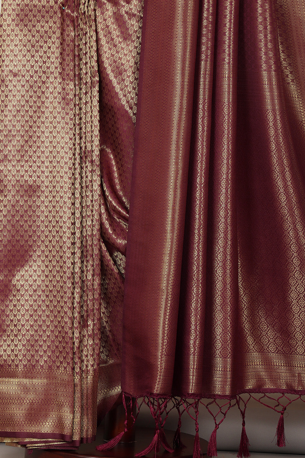 Wine Soft Silk Zari Woven Saree