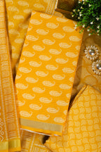 Mustard Cotton Boota Block Print Unstitched Suit Fabric