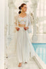 Cream Colour Georgette Embroidered Crop-Top Kurta and Palazzo Set With Shrugs