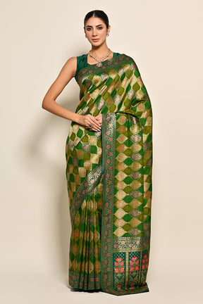Green Color Resham & Zari Woven Silk Saree