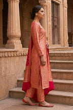 Cherry Red Banarsi Silk Woven Unstitched Suit Material