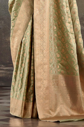 Pista Green Banarasi Katan Silk Woven Saree