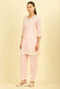 Pink Cotton Hacoba Style Neck-Embroidered Kurta Set