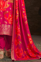 Rani Color Silk Floral Printed & Zari Woven Suit Set