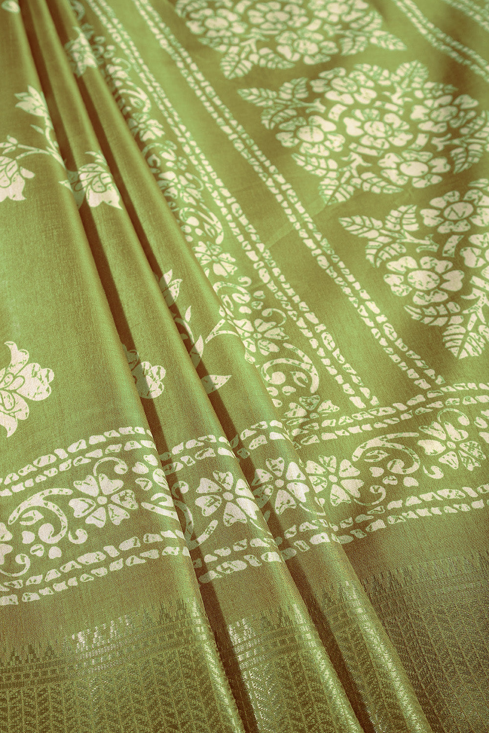 Green Color Cotton Silk Block Printed Saree
