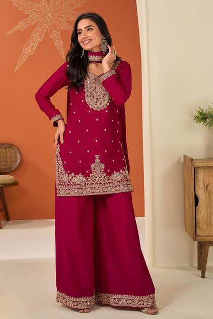 Rani Crepe Silk Embroidered Suit With Embroidered Palazzo