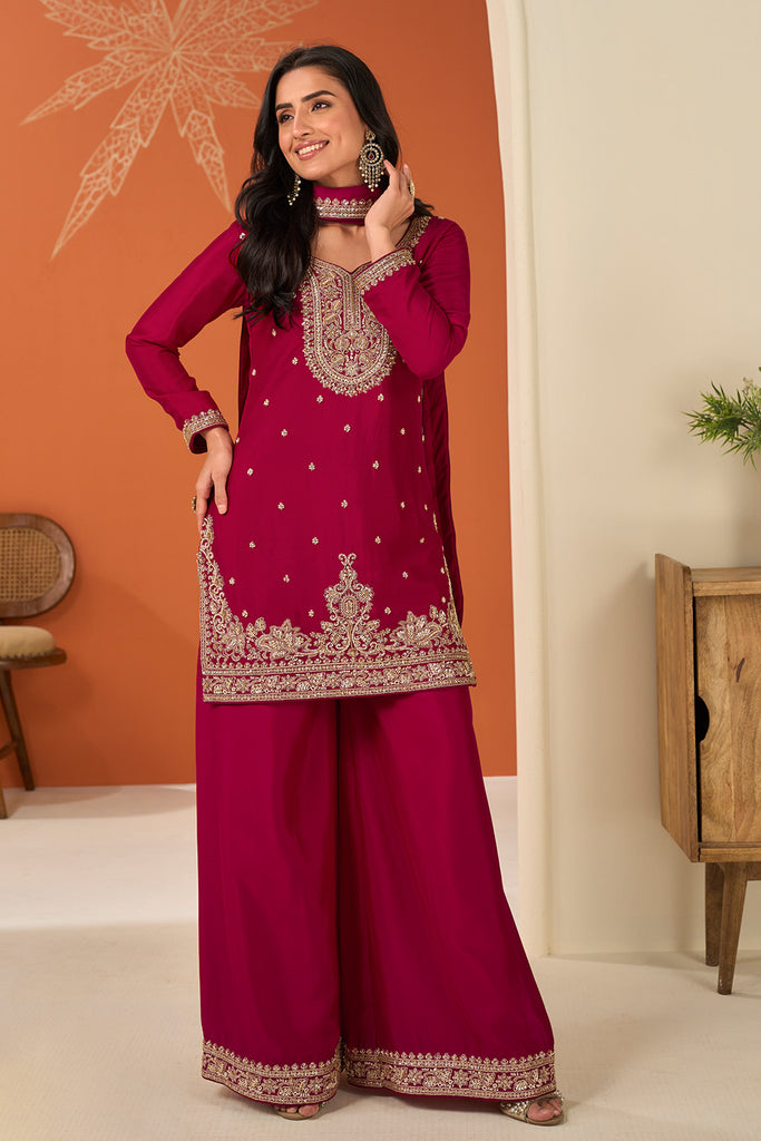 Rani Crepe Silk Embroidered Suit With Embroidered Palazzo