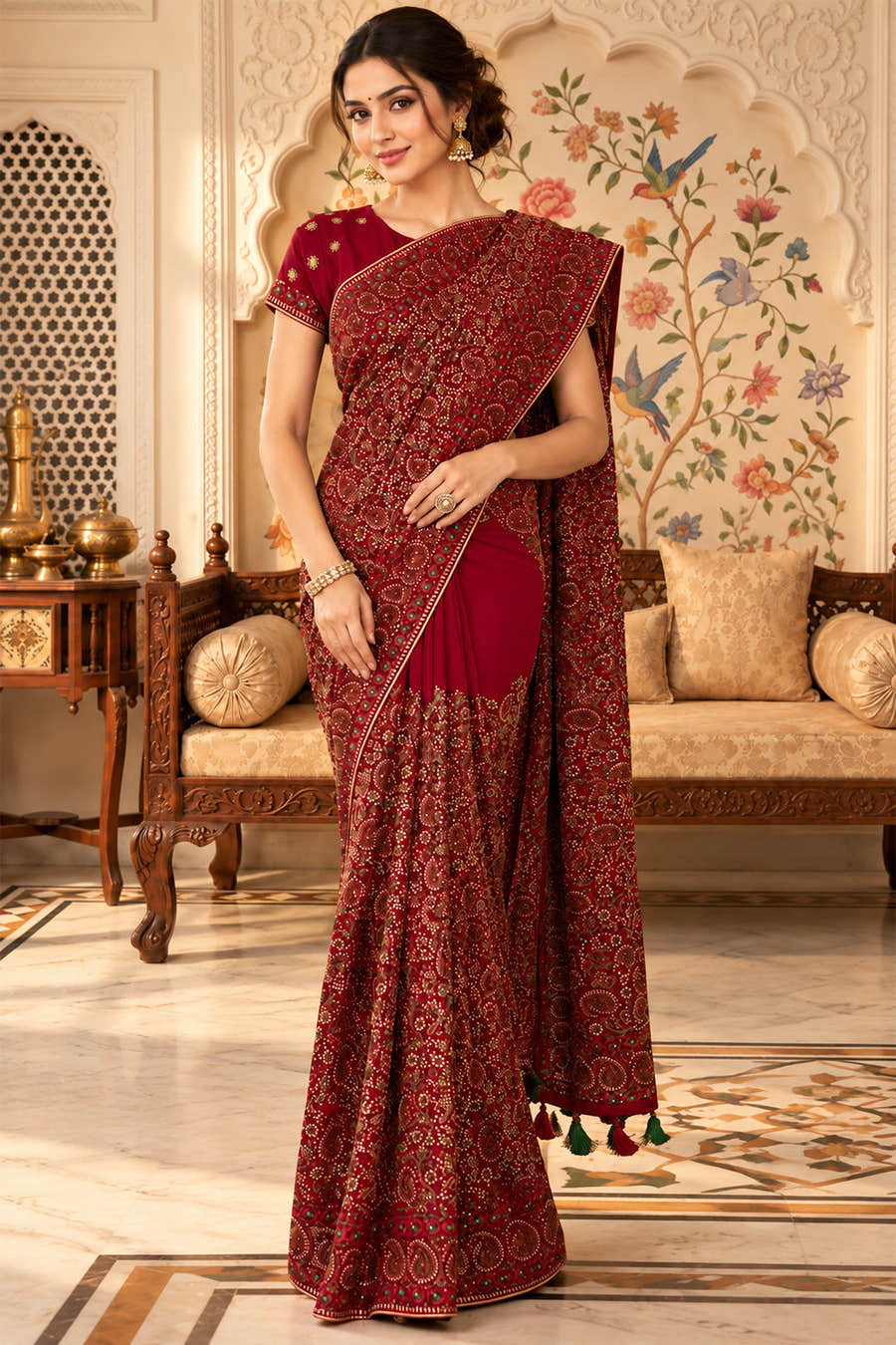 Maroon Heavy Embroidered Georgette Saree