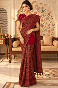 Maroon Heavy Embroidered Georgette Saree