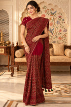 Maroon Heavy Embroidered Georgette Saree