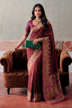 Maroon Soft Silk Kalamkari Woven Saree