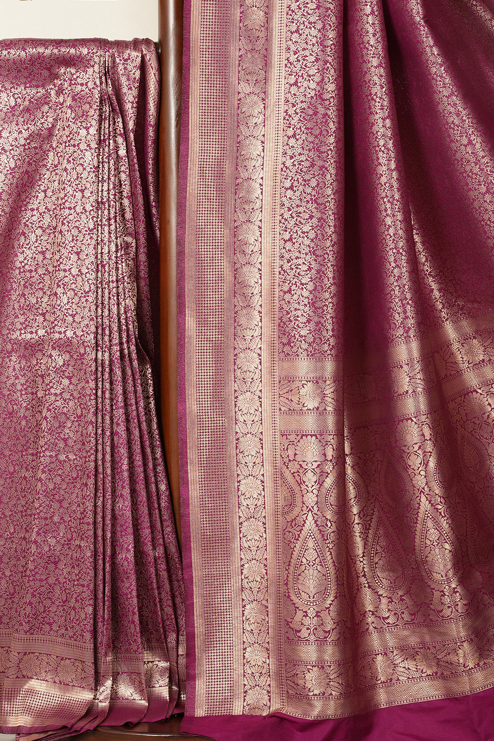 Purple Silk Zari Floral Zaal Woven Saree