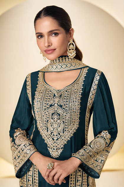 Crepe Silk Zari And Sequins Embroidered Suit Set