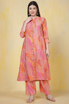 Orange Cotton Printed Long Kurta Set