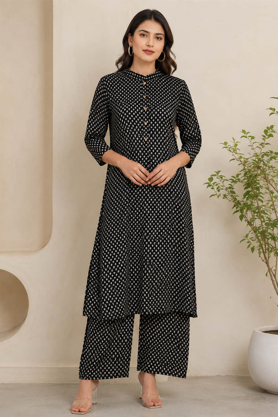 Black Cotton Printed Kurta Set