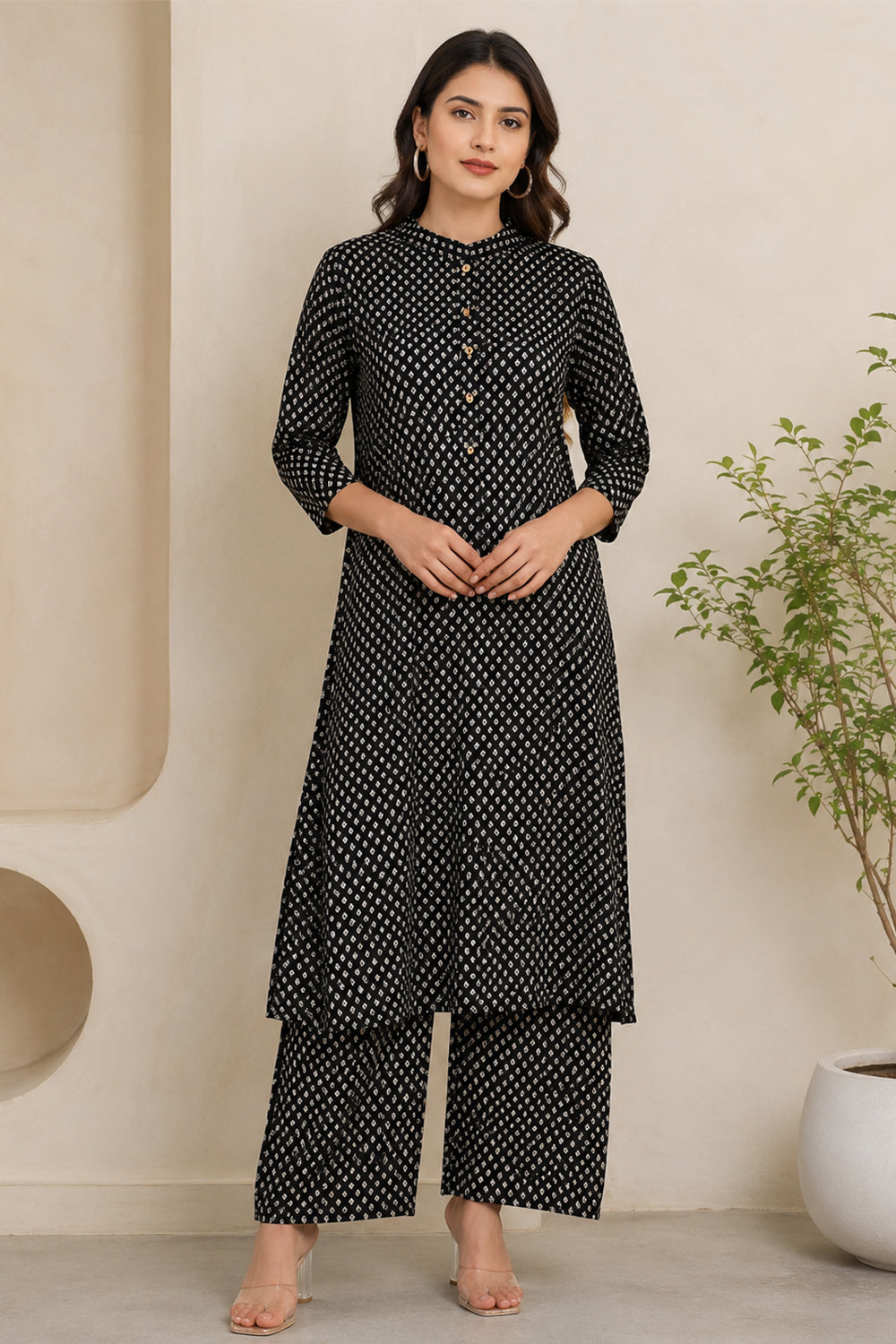 Black Cotton Printed Kurta Set