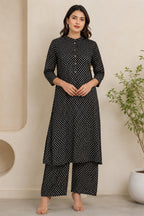 Black Cotton Printed Kurta Set