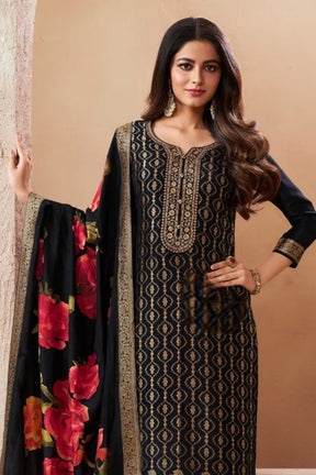 Black Zari Woven & Embroidered Silk Suit