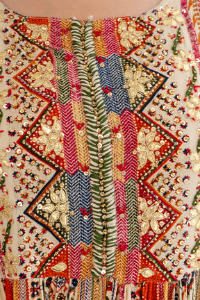 Beige Color Cotton Embroidered Anarkali Kurta