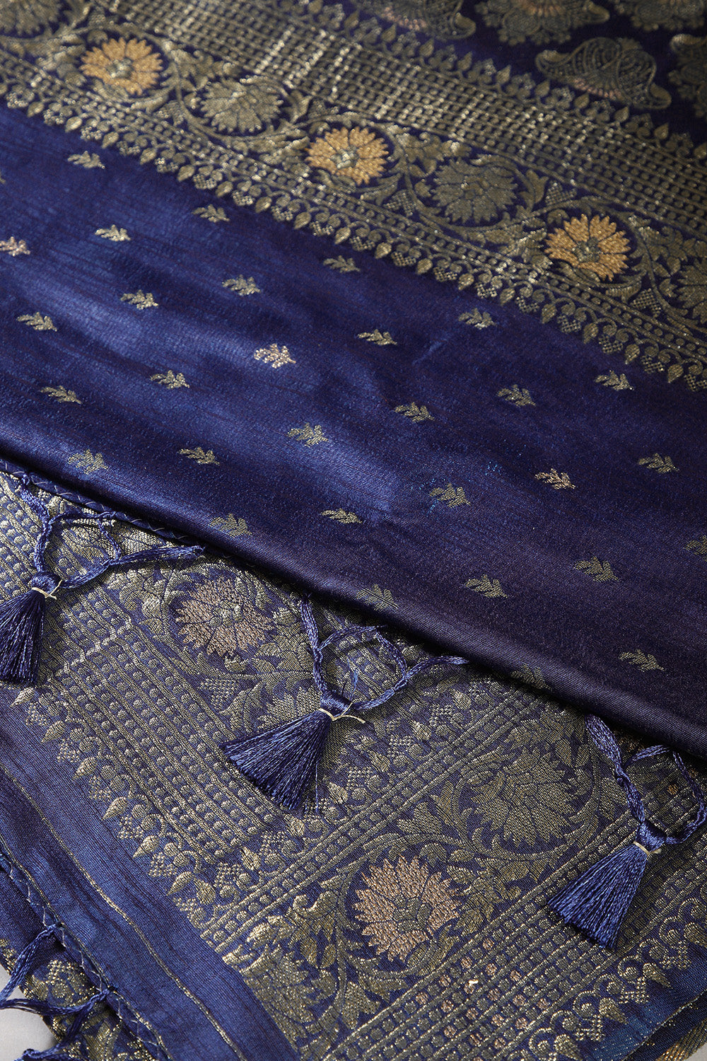 Navy Blue Color Raw Silk Woven Saree
