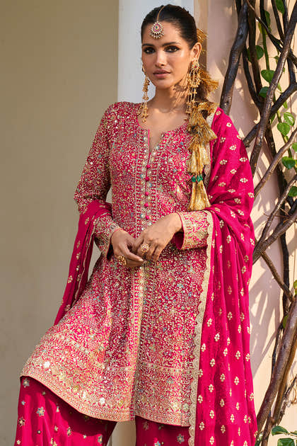 Rani Georgette Embroidered Suit With Embroidered Palazzo