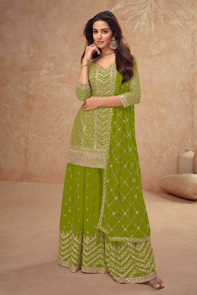 Crepe Silk Zari & Sequins Embroidered Suit With Embroidered Sharara