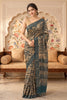 Teal And Beige Cotton Printed And Woven Border Saree