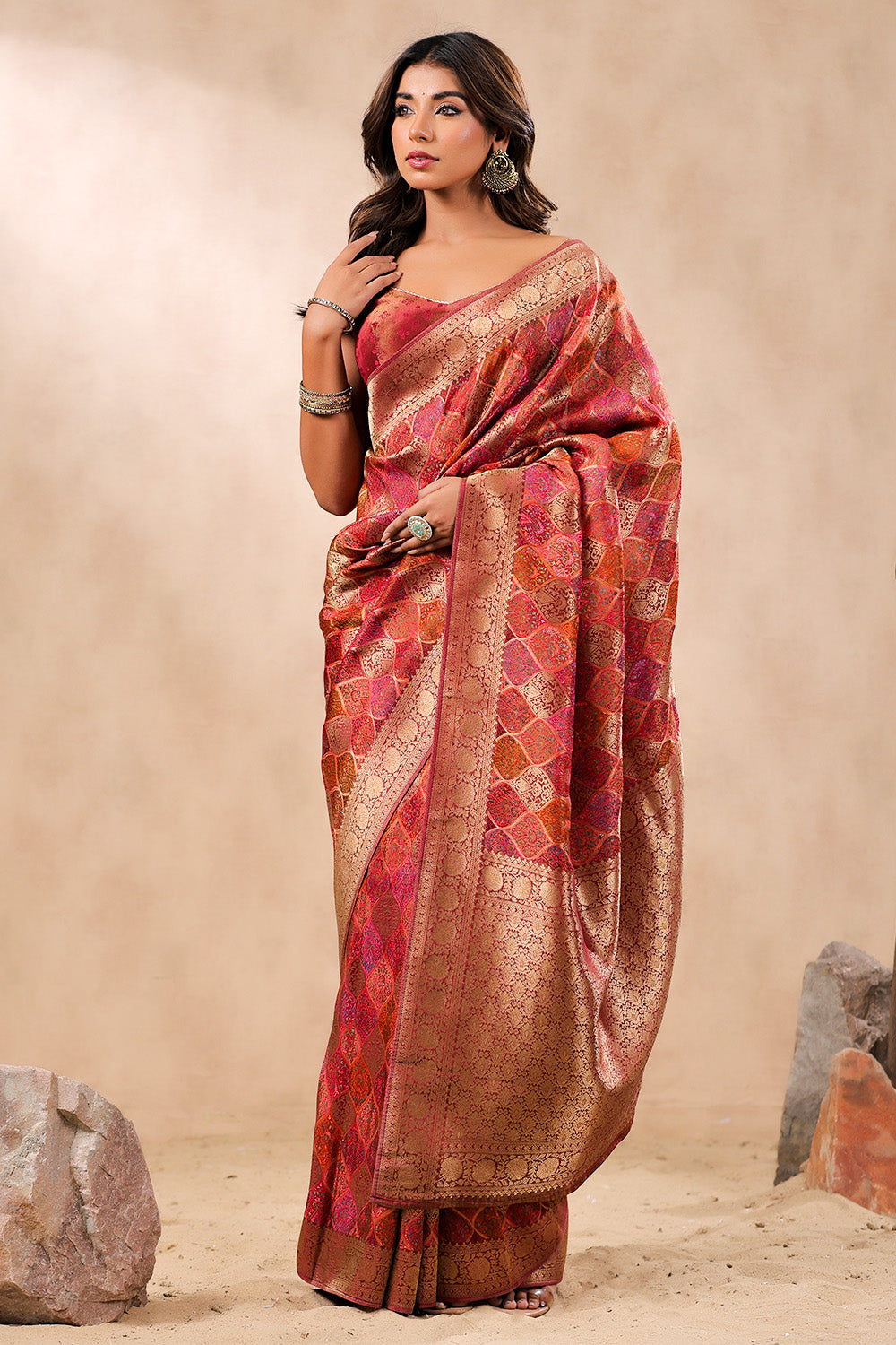 Maroon Color Banarasi Woven Silk Saree