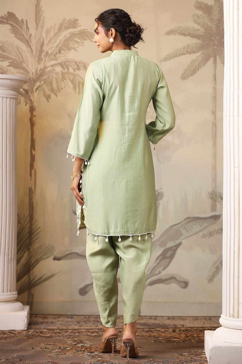Pista Green Solid Color Muslin Kurta Set