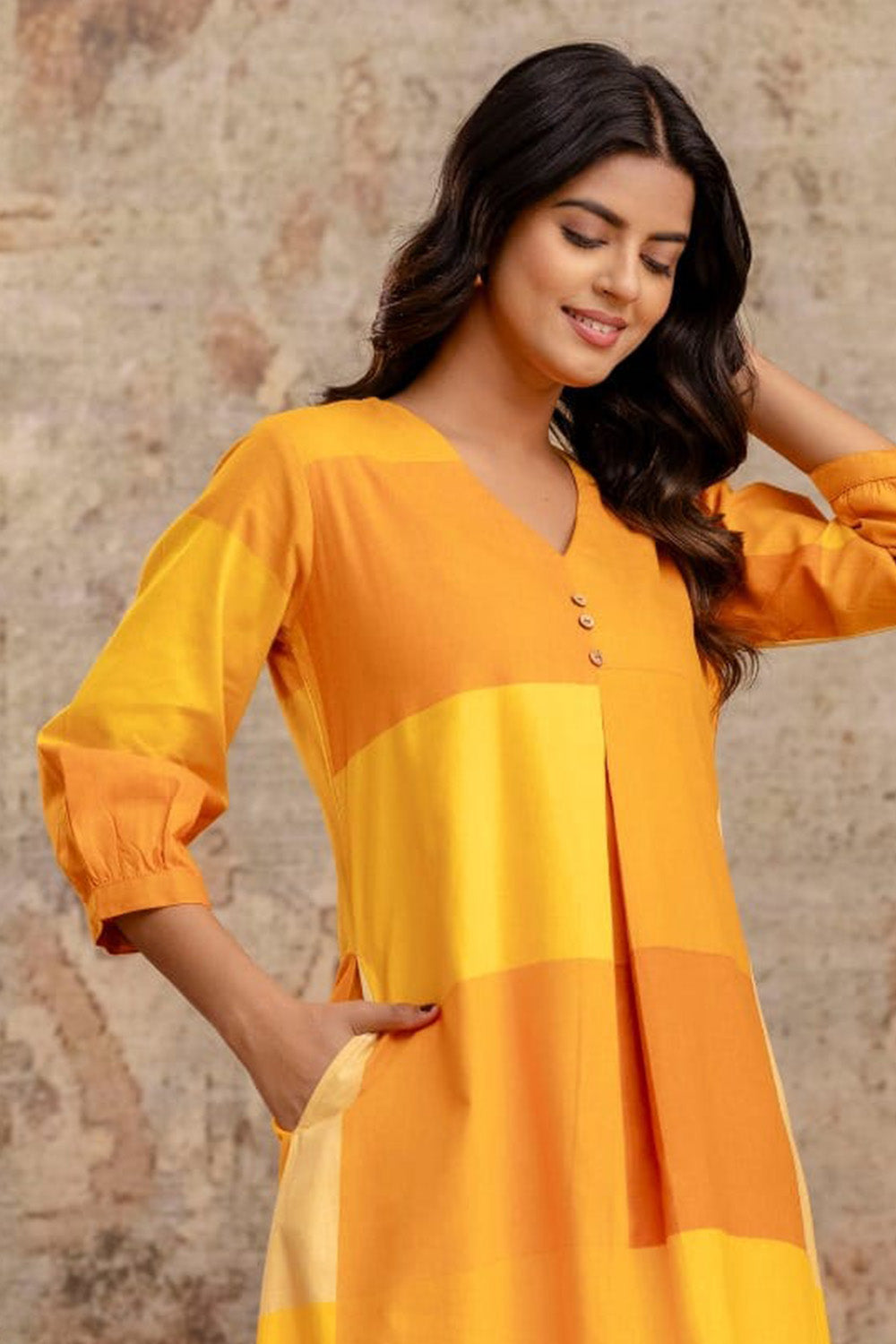 Mustard Cotton Printed Kurta Set