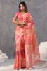 Coral Color Organza Woven Saree