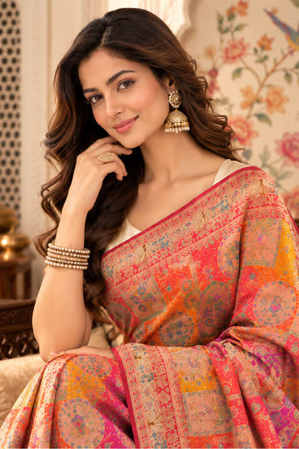 Red Position Woven Khaddi Georgette Saree
