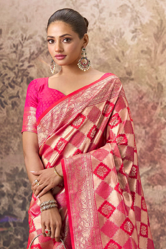 Magenta & Red Silk Zari Woven Saree