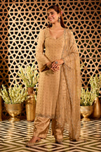 Beige Tissue Cut-Dana & Swaroski Work Unstitched Suit Material
