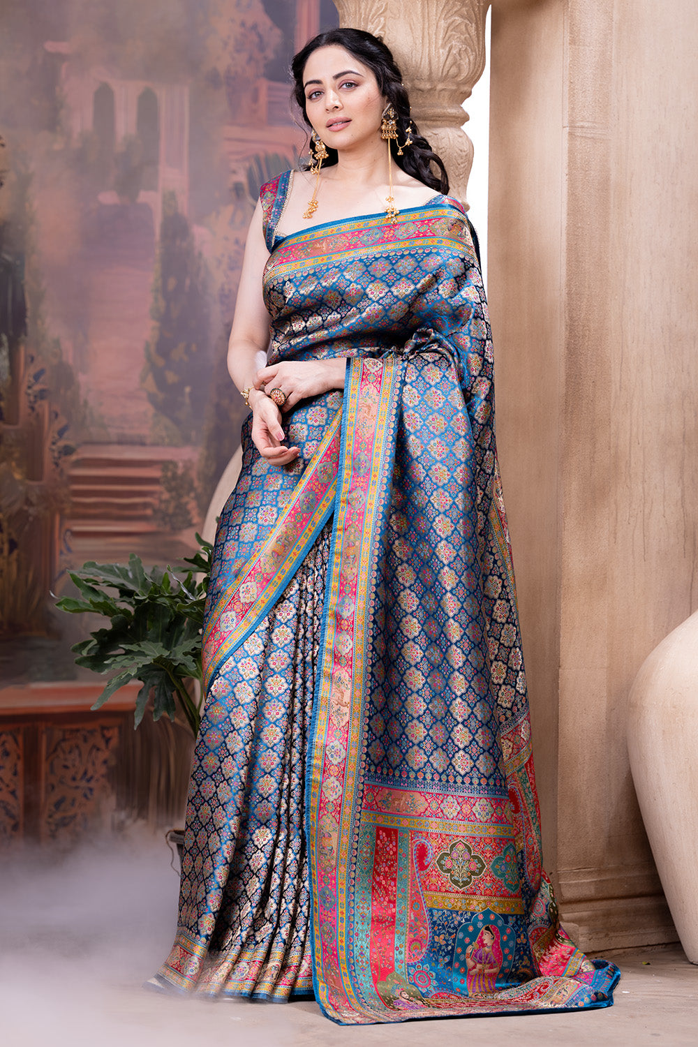 Blue Maheshwari Silk Soft Brocade Woven Saree