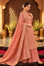 Pink Tissue Sequins Embroidered Unstitched Suit Material