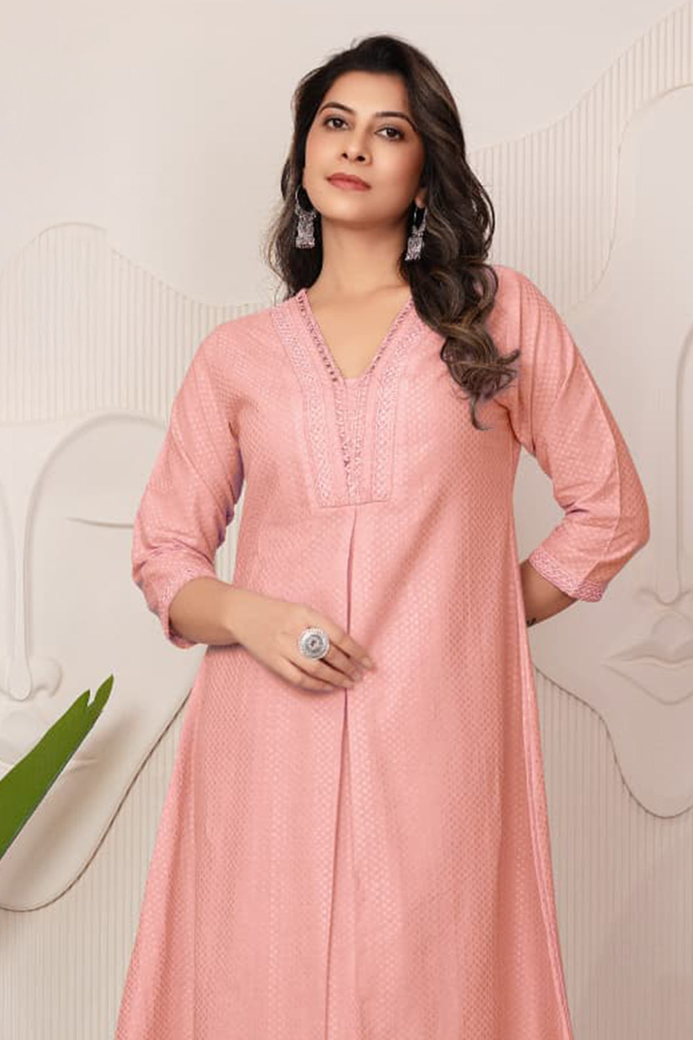 Pink Cotton Resham Embroidered Kurta Set