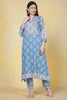 Turquoise Rayon Floral Printed Kurta Set
