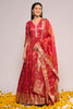 Fuchsia Pink Color Mantellic Tissue Embroidered and Woven Anarkali Suit