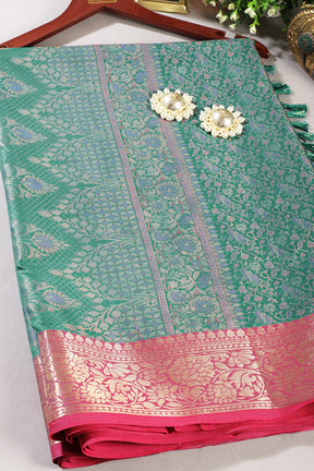 Firozi Cotton Silk Resham & Zari Woven Saree