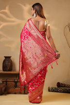 Cherry Red Colour Silk Zari & Resham Woven Saree