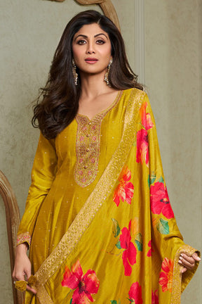 Mustard Color Silk Embroidered Anarkali Kurti