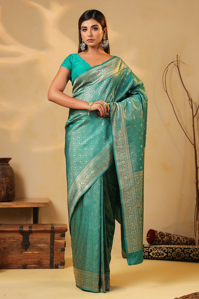 Teal Colour Silk Zari Woven Saree