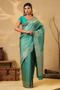 Teal Colour Silk Zari Woven Saree