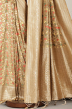 Beige Silk Resham & Zari Woven Saree