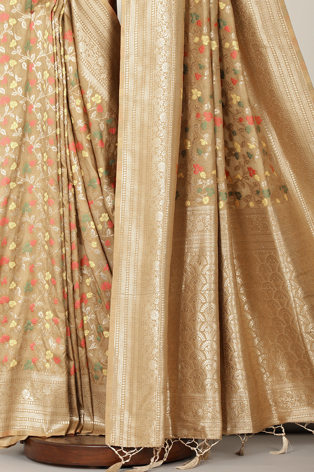 Beige Silk Resham & Zari Woven Saree